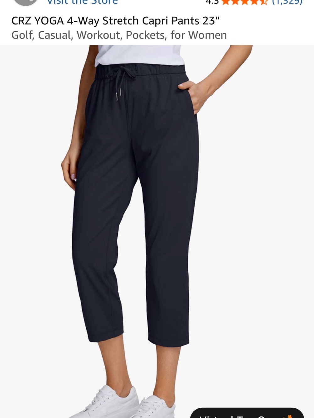 CRZ YOGA Black Capri Pants with Drawstring Waist